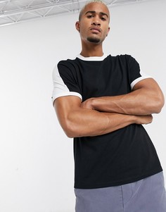 Черная футболка из органического хлопка с контрастной вставкой на плечах ASOS DESIGN-Черный