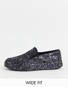 Кеды-слипоны с блестками для широкой стопы ASOS DESIGN-Черный