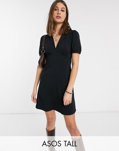 Черное чайное платье мини с воротником ASOS DESIGN Tall-Черный