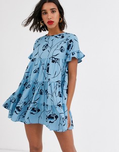 Свободное ярусное платье с цветочным принтом AX Paris-Мульти