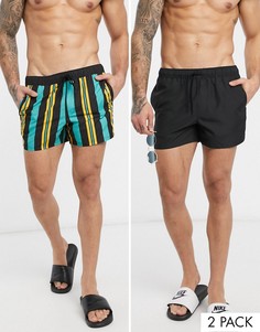 Комплект из 2 шорт для плавания черного цвета и в полоску ASOS DESIGN-Мульти
