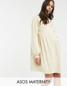 Светло-бежевое свободное платье-рубашка в стиле oversized из хлопка ASOS DESIGN Maternity-Бежевый