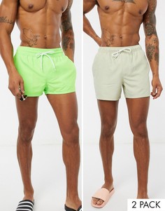 Набор из 2 коротких шортов (светло-бежевые / неоново-зеленые) ASOS DESIGN - Скидка-Мульти
