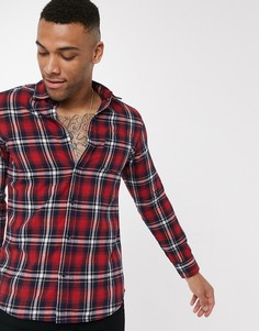Красная хлопковая рубашка в клетку с начесом Jack & Jones Originals-Красный