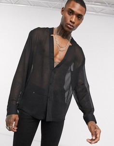 Черная прозрачная фактурная рубашка классического кроя ASOS DESIGN-Черный