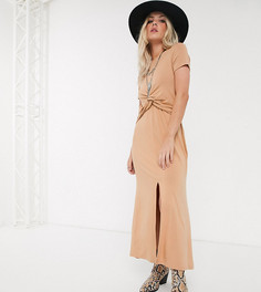 Бежевое платье макси с перекрученной отделкой ASOS DESIGN Petite-Бежевый