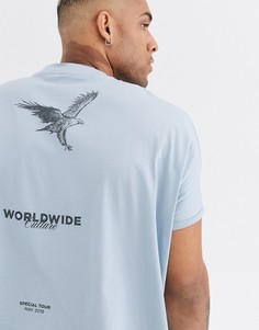 Oversized-футболка из органического хлопка с отворотами на рукавах и принтом ASOS DESIGN-Синий