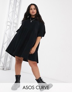 Черное свободное платье с рукавами-оборками ASOS DESIGN Curve-Черный