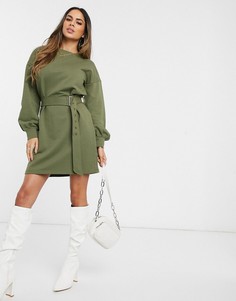 Платье-свитер цвета хаки с поясом Influence-Зеленый