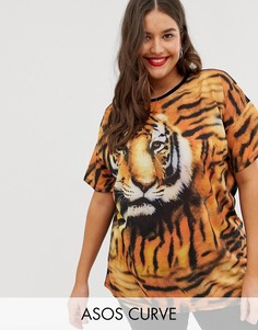 Oversize-футболка с фотопринтом тигра ASOS DESIGN Curve-Мульти