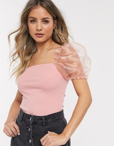 Розовый топ с рукавами из органзы New Look