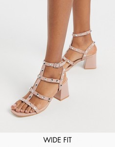Розовые лакированные босоножки на блочном каблуке Public Desire Wide Fit-Бежевый