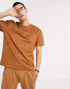 Свободная коричневая футболка из искусственной замши ASOS DESIGN-Коричневый