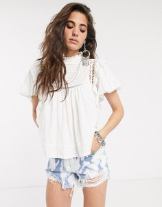 Блузка с высоким воротом Free People-Белый