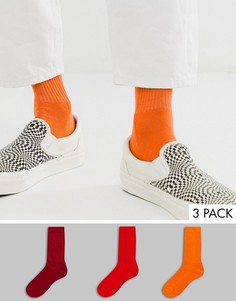 Носки в красных тонах ASOS DESIGN - Набор из 3 пар со скидкой-Красный