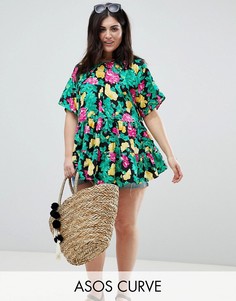 Свободный топ с ярким цветочным принтом ASOS DESIGN Curve-Мульти