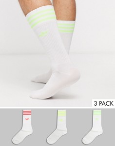 Набор из 3 пар белых носков с неоновой отделкой adidas Originals-Желтый