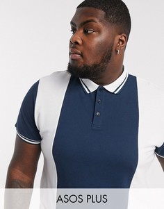Синяя футболка-поло в стиле колор блок ASOS DESIGN Plus-Темно-синий