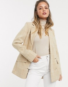Бежевое приталенное пальто в клетку Miss Selfridge-Светло-коричневый