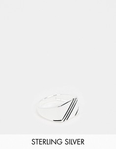 Серебряное кольцо‑печатка с контрастной отделкой ASOS DESIGN-Серебряный