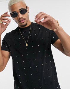 Черная футболка от комплекта с отделкой камнями ASOS DESIGN-Черный
