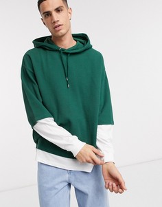 Oversized-худи из вафельного трикотажа двухслойного кроя зеленого/белого цвета ASOS DESIGN-Зеленый