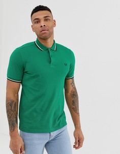 Зеленая футболка-поло с логотипом и окантовкой Fred Perry-Зеленый