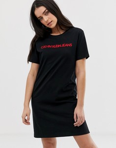 Платье-футболка с вышитым логотипом Calvin Klein Jeans-Черный