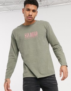 Зеленый лонгслив с принтом \"San Diego\" New Look