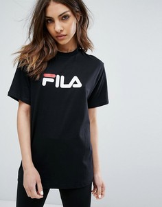 Oversize-футболка бойфренда с логотипом на груди Fila-Черный