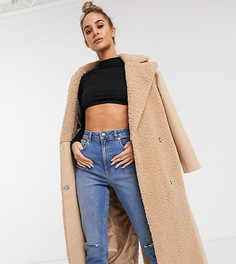 Длинное пальто верблюжьего цвета из искусственного меха ASOS DESIGN-Бежевый