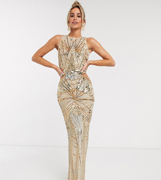 Платье макси с высоким воротником и отделкой ASOS DESIGN-Золотой