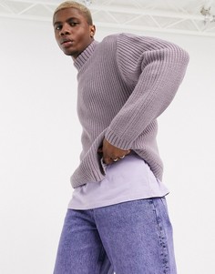 Лавандовый oversize-джемпер в рубчик с высоким воротником ASOS DESIGN-Фиолетовый