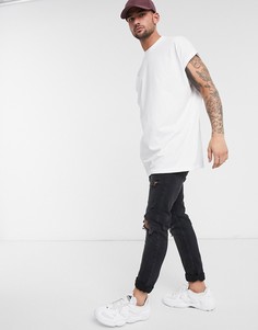 Белая длинная oversize-футболка с круглым вырезом и отворотами на рукавах ASOS DESIGN-Белый