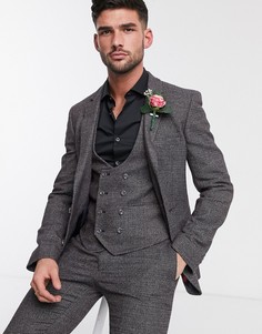 Темно-серый супероблегающий фактурный твидовый пиджак ASOS DESIGN wedding
