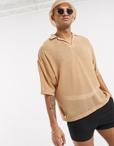 Oversized-поло из полупрозрачной ткани ASOS DESIGN-Бежевый