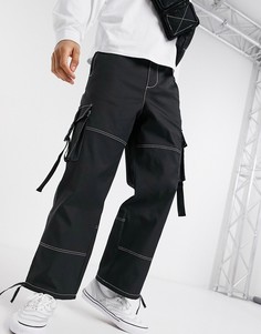 Черные брюки карго с широкими штанинами и контрастными строчками ASOS DESIGN-Черный