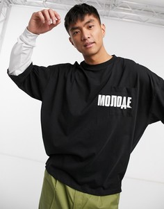 Oversized футболка с многослойными длинными рукавами и принтом ASOS DESIGN-Черный