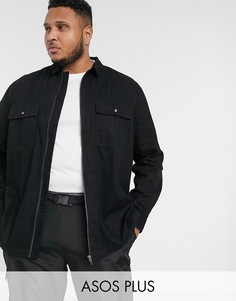 Джинсовая рубашка навыпуск с молнией и карманами ASOS DESIGN Plus-Черный