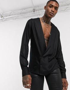 Черная двубортная рубашка из вискозы классического кроя ASOS DESIGN-Черный