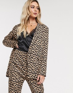 Двубортный пиджак с леопардовым принтом Never Fully Dressed-Мульти