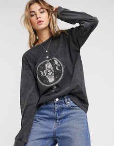 Выбеленная oversize-футболка с принтом ASOS DESIGN-Серый