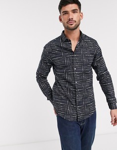 Темно-синяя рубашка с принтом логотипа Emporio Armani-Темно-синий