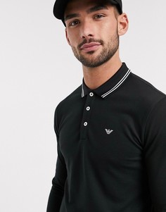 Черное узкое поло с длинными рукавами и двойной окантовкой Emporio Armani-Черный