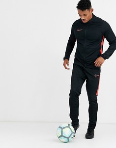 Черный спортивный костюм с красными полосками по бокам Nike Football academy