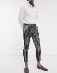Строгие брюки скинни с черно-белым принтом в клетку тартан Burton Menswear-Черный
