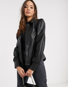 Черная рубашка из искусственной кожи с пышными рукавами Vero Moda-Черный
