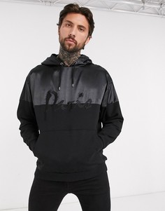 Oversized-худи с атласными вставками и вышивкой \"Paris\" ASOS DESIGN-Черный