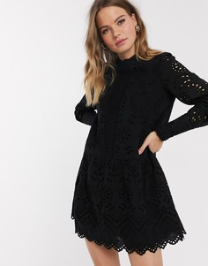 Черное свободное платье с вышивкой ришелье Vero Moda-Черный
