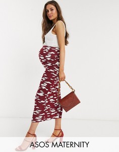 Бордовая юбка-карандаш с принтом ASOS DESIGN Maternity-Мульти